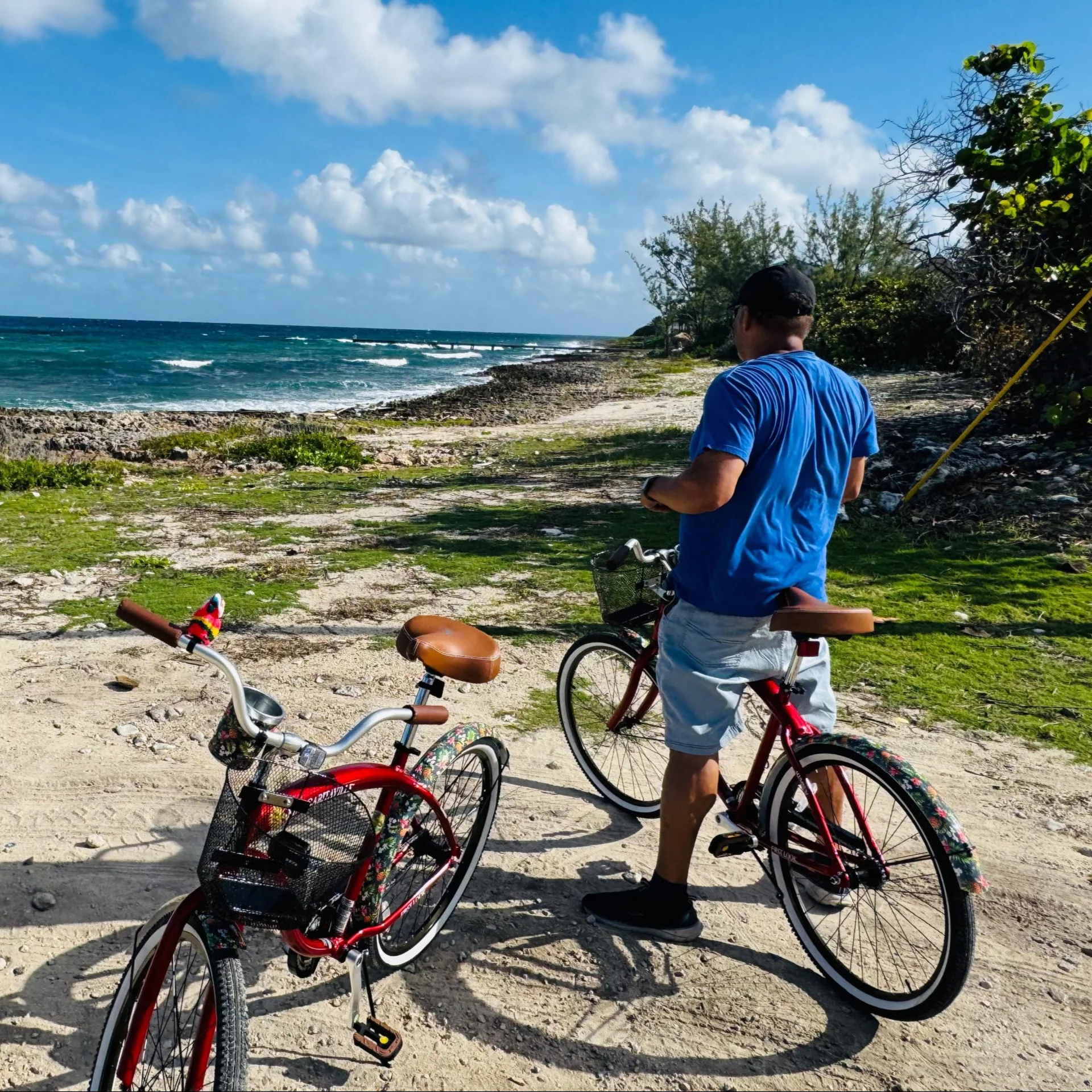 Cruising on a bike along the Seven Mile Beach road